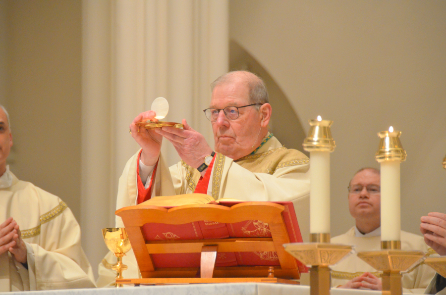 Bishop Deeley celebrates Mass on Holy Thursday in Portland. 