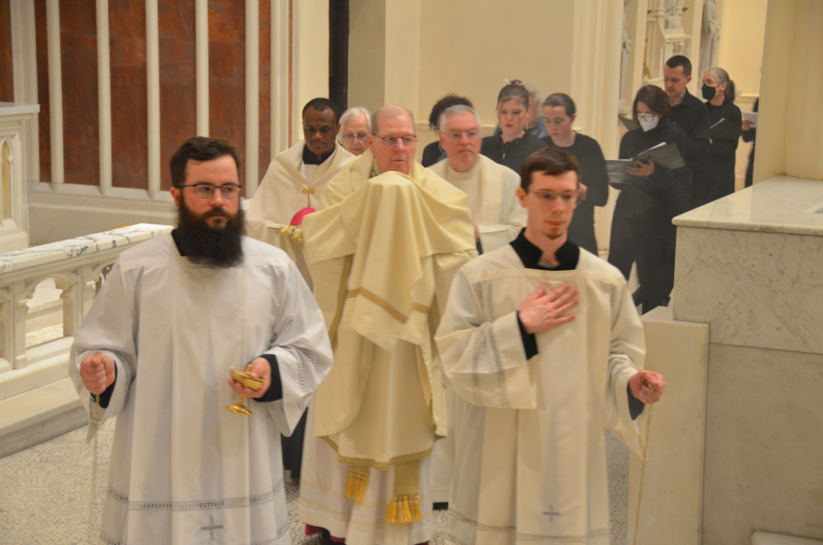 Bishop Deeley celebrates Mass on Holy Thursday in Portland. 