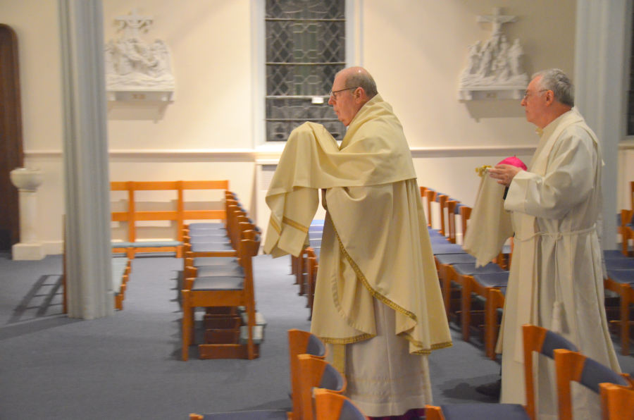 Bishop Deeley celebrates Mass on Holy Thursday in Portland. 