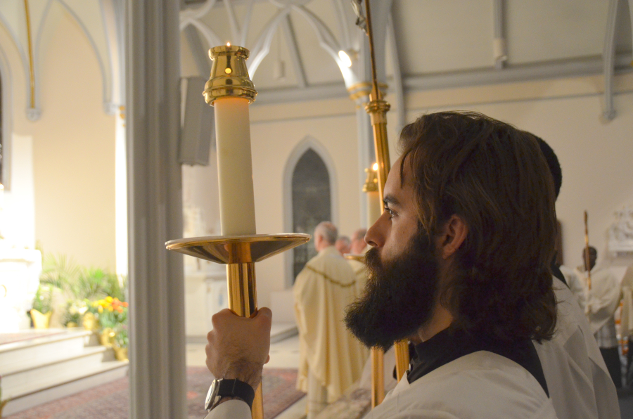 Bishop Deeley celebrates Mass on Holy Thursday in Portland. 