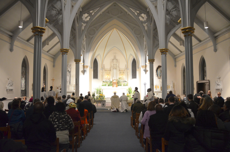 Bishop Deeley celebrates Mass on Holy Thursday in Portland. 