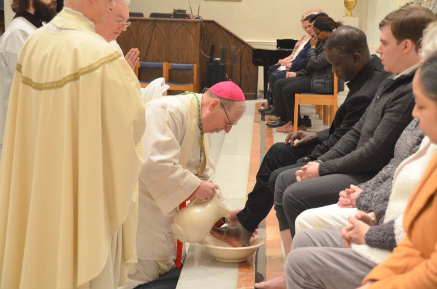 Bishop Deeley celebrates Mass on Holy Thursday in Portland. 