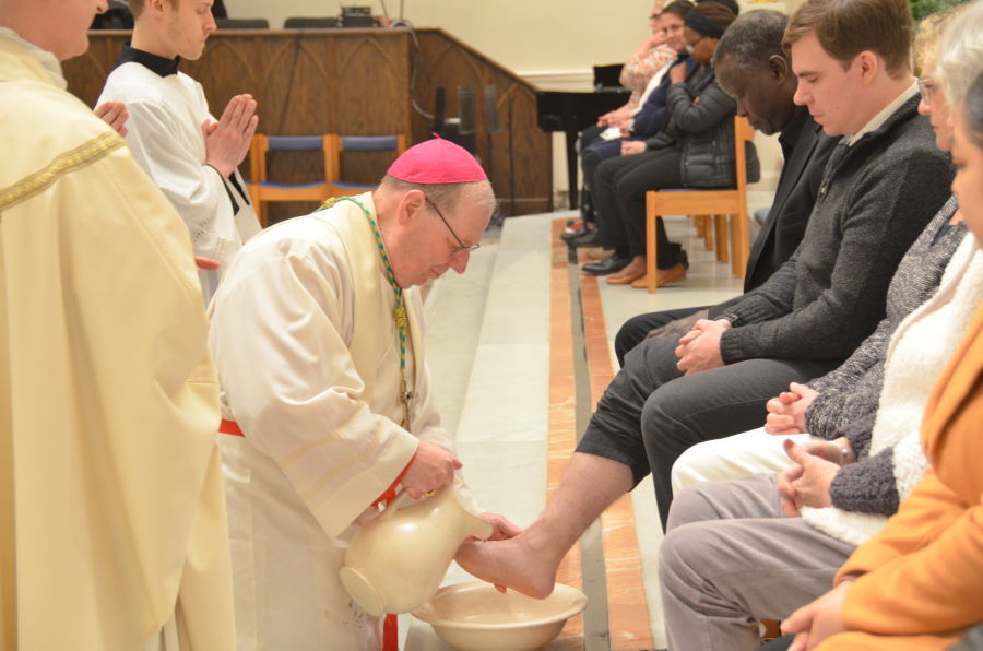 Bishop Deeley celebrates Mass on Holy Thursday in Portland. 