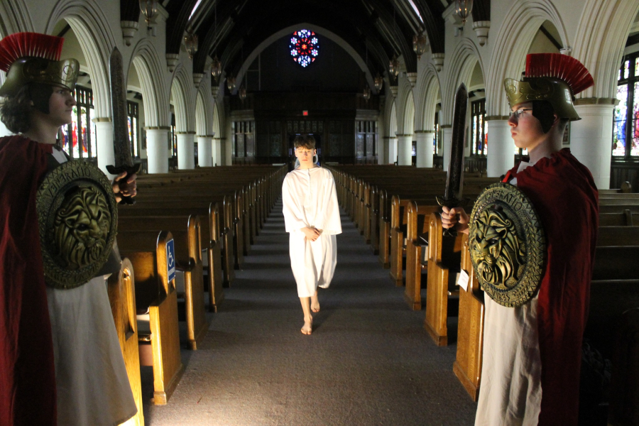 Students presented the Living Stations of the Cross on Good Friday. 