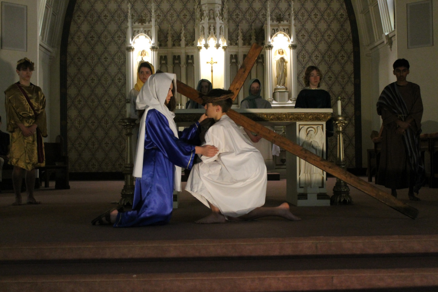 Students presented the Living Stations of the Cross on Good Friday. 