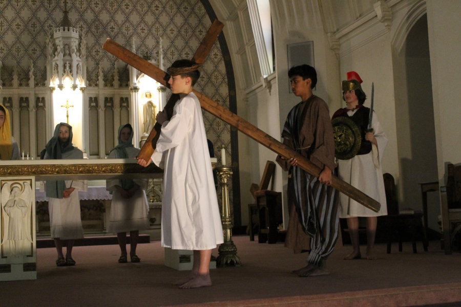 Students presented the Living Stations of the Cross on Good Friday. 