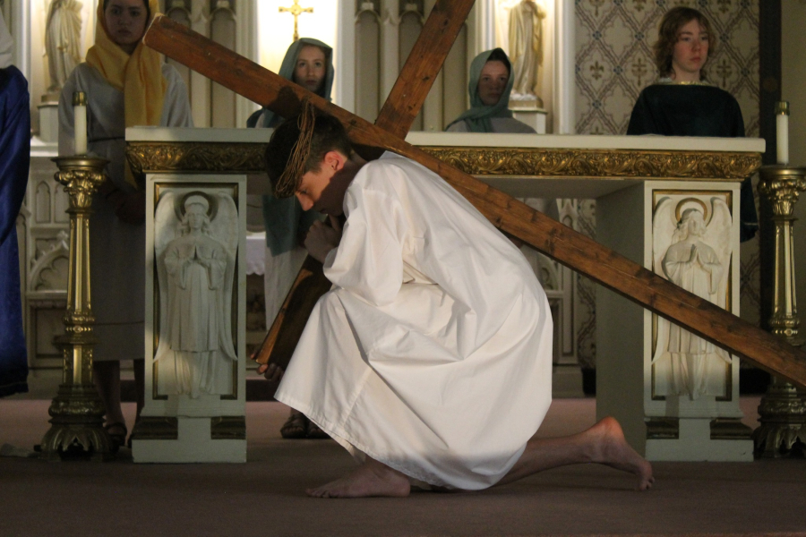 Students presented the Living Stations of the Cross on Good Friday. 