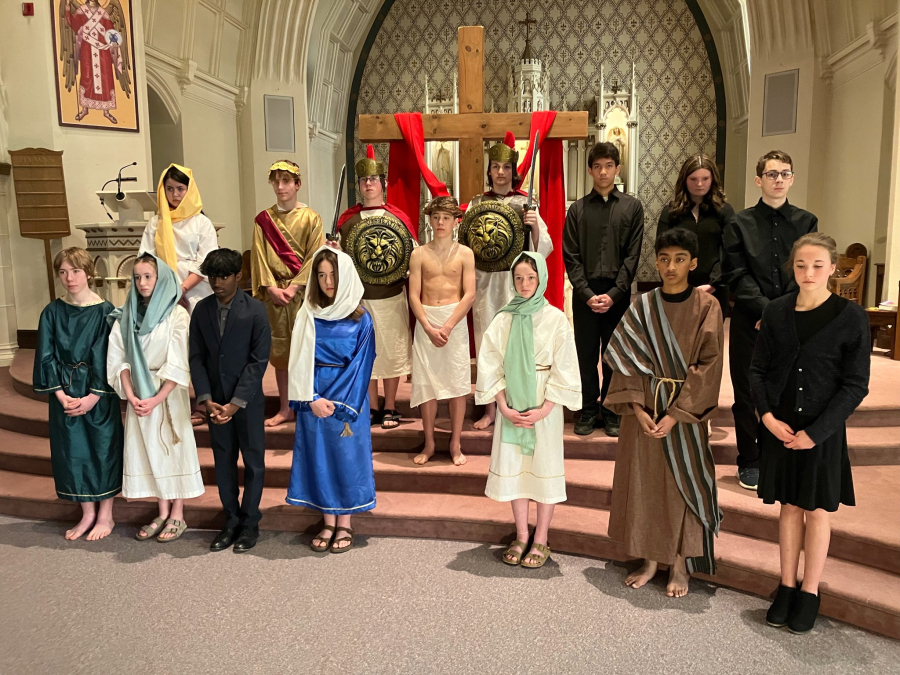 Students presented the Living Stations of the Cross on Good Friday. 