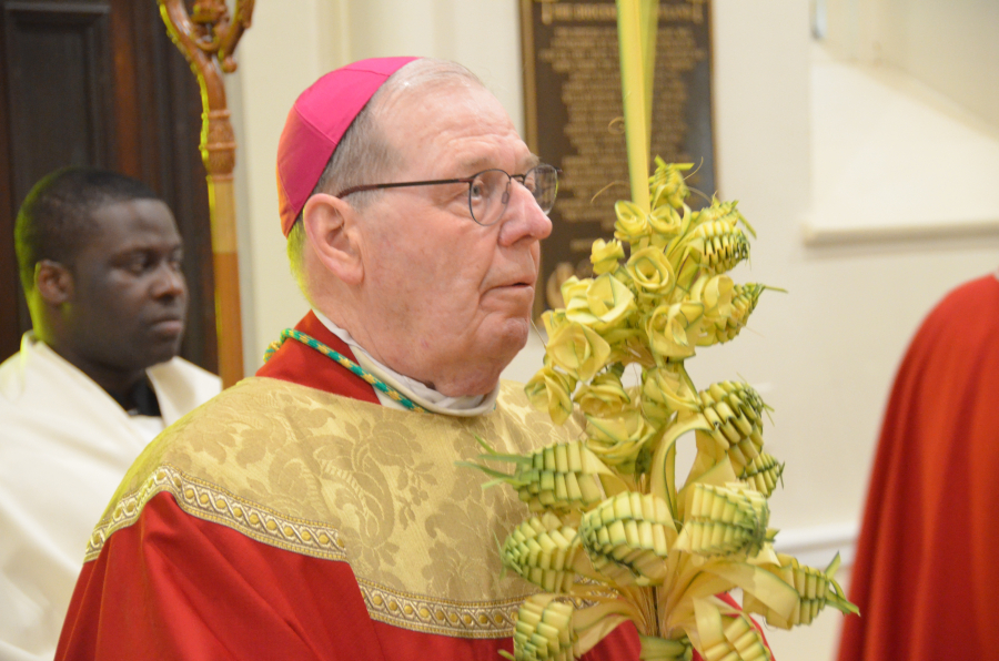 Bishop Deeley celebrates Mass on Palm Sunday in Portland. 