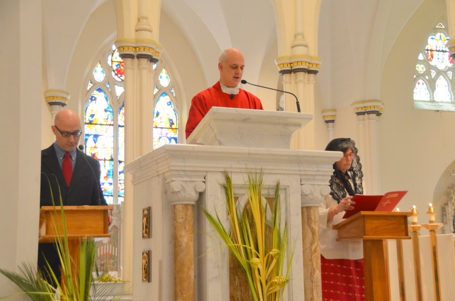 Bishop Deeley celebrates Mass on Palm Sunday in Portland. 