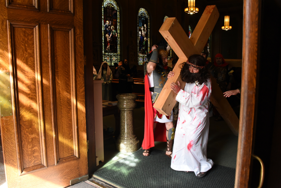 Procession heads outdoors