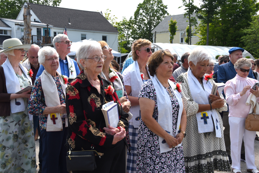 Parishioners outside the church