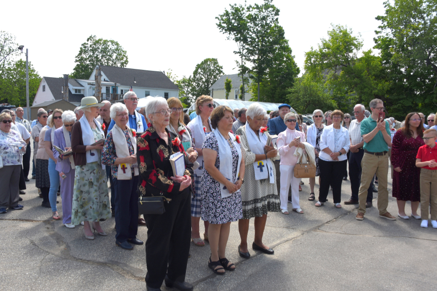 Parishioners outside the church