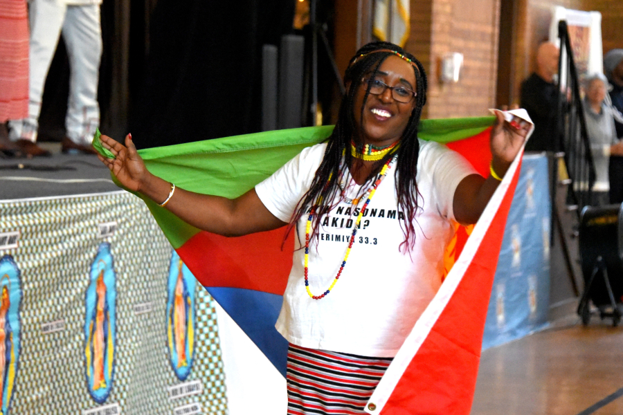 Woman carrying flag