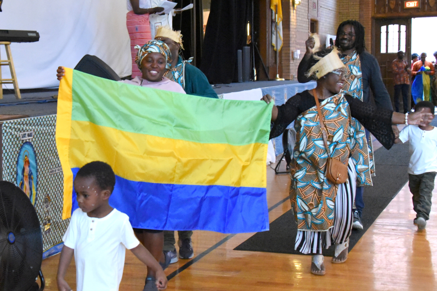 People carrying a flag