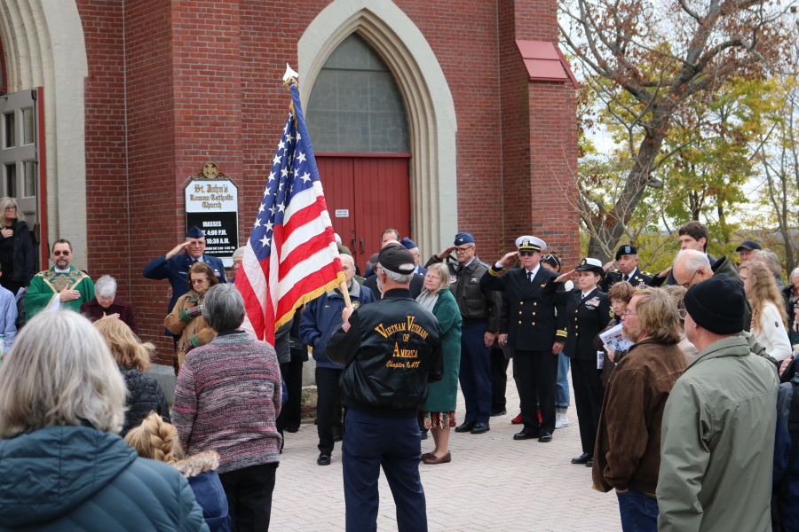 Gathering outside for the playing of "Taps"