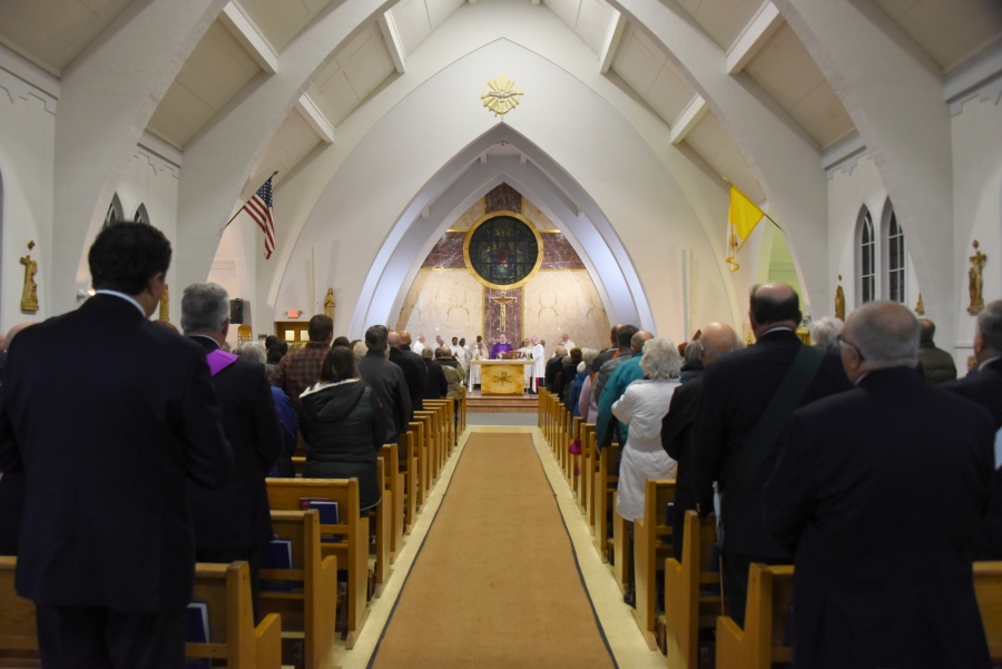 Wide shot from the back of the church