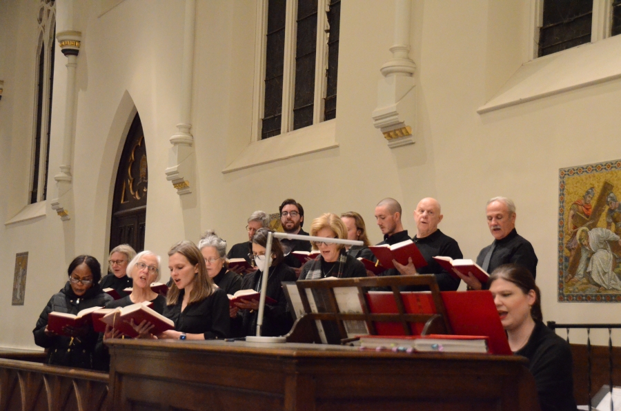 A group sings hymns