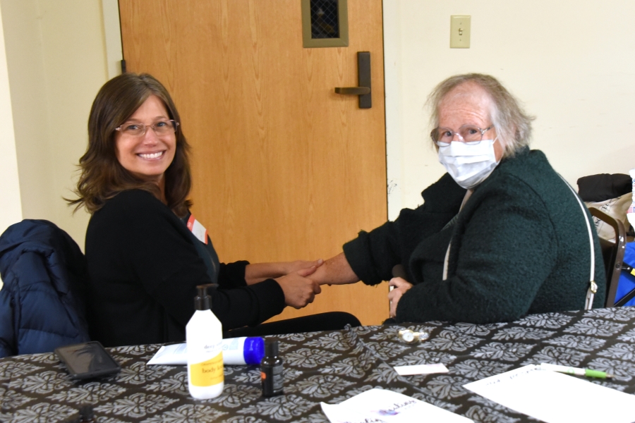 Woman receiving a hand massage