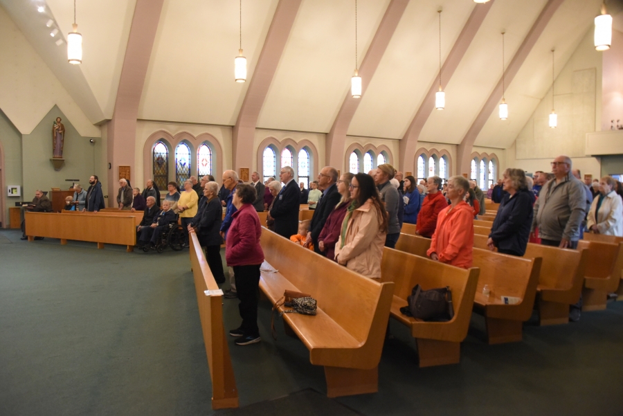 Parishioners at Holy Cross Church in Lewiston.