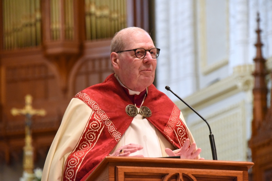 Bishop Robert Deeley delivers remarks.