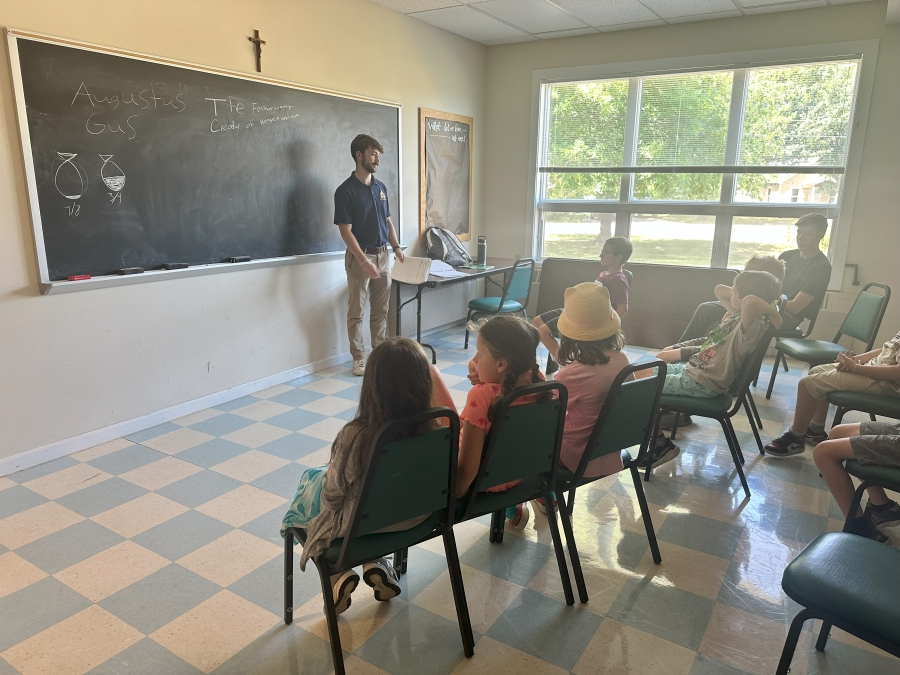 Totus Tuus campers inside a classroom