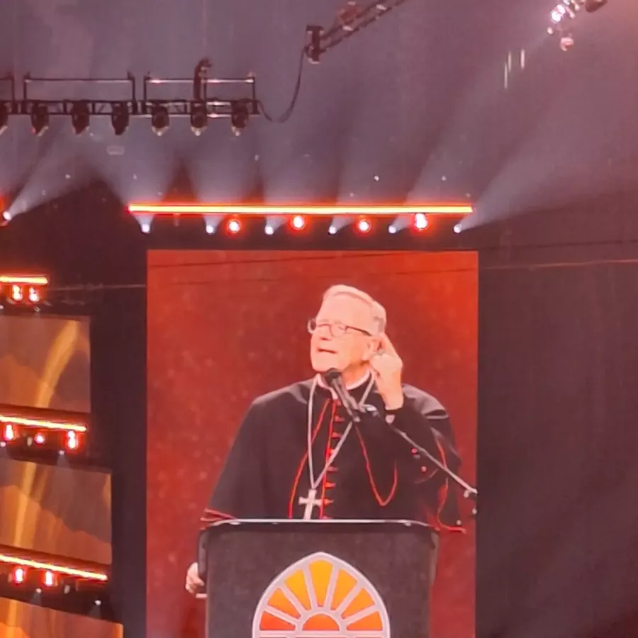 presenter on stage at the 10th National Eucharistic Congress