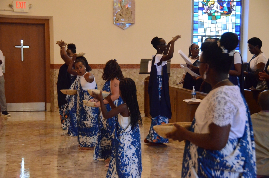 Children dancing near altar