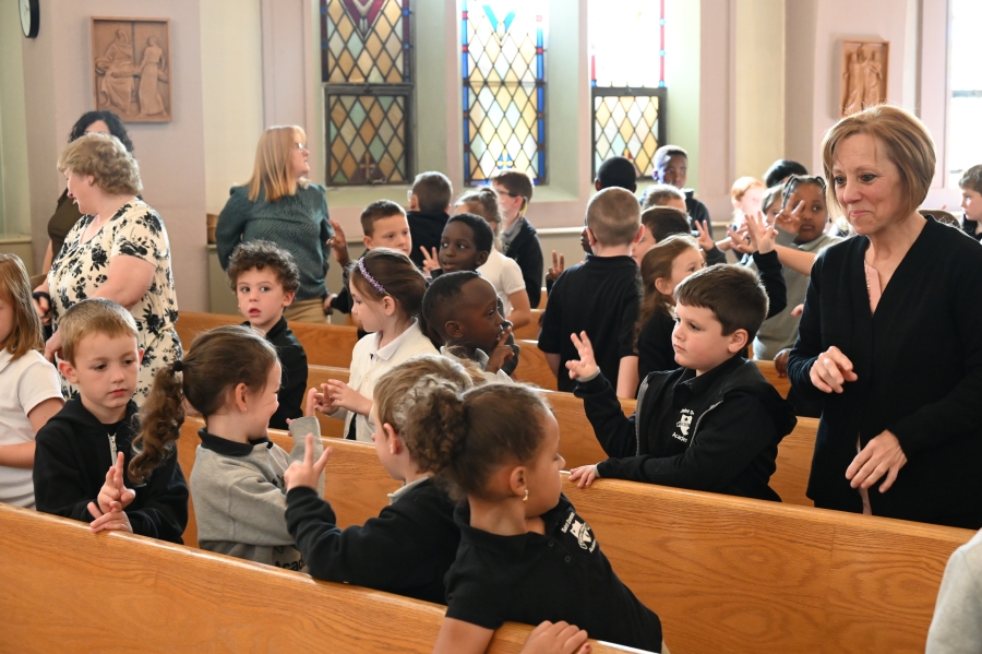 students in church pews