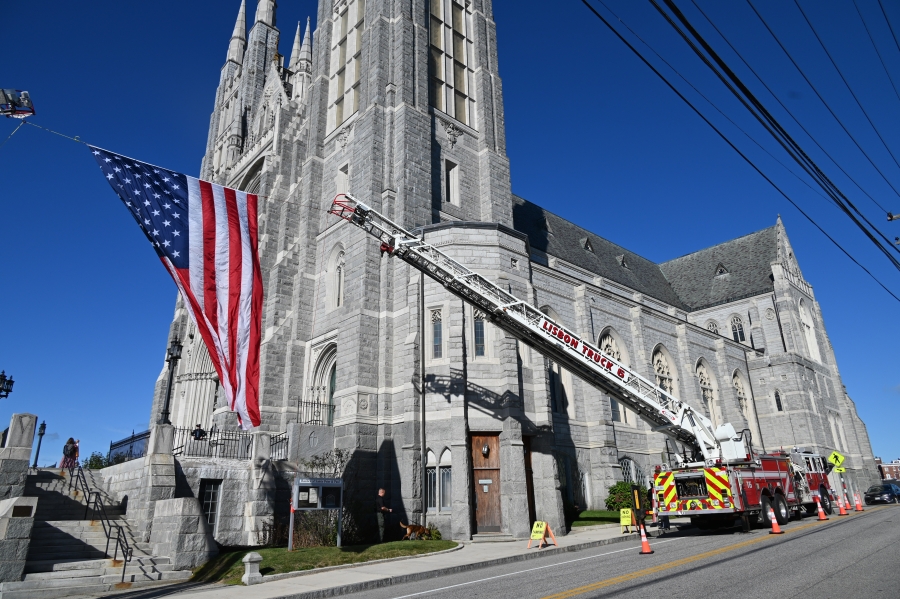 flag hanging outside the basilica