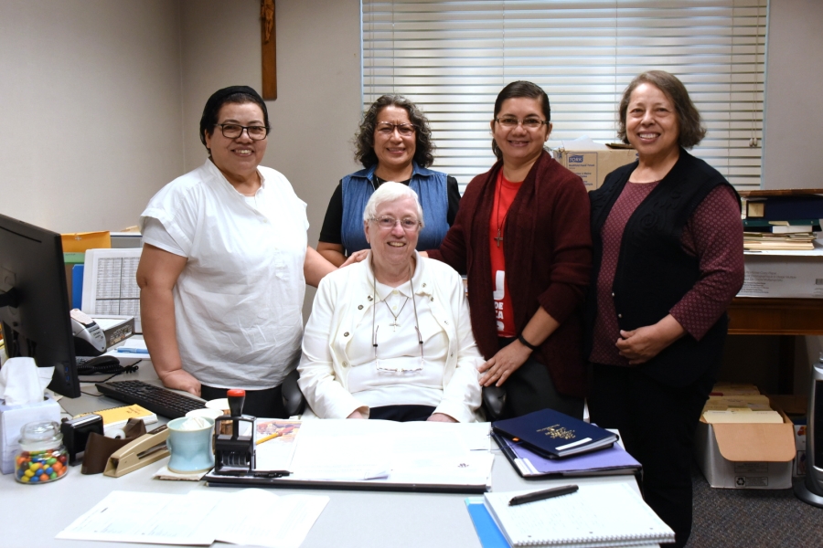 Sister Rita-Mae Bissonnette with four other Sisters of Our Lady of the Holy Rosary.