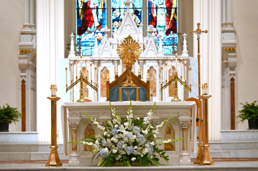The Blessed Sacrament in a monstrance.