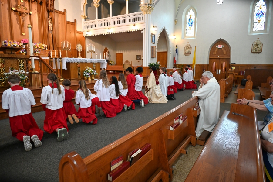 Altar servers and Msgr. Jean-Paul Labrie at the Fort Kent Blockhouse