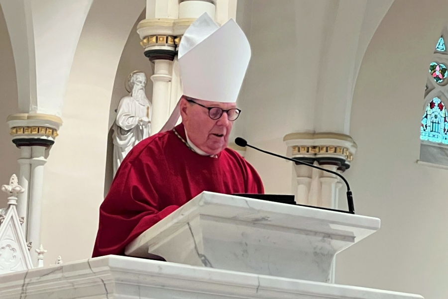 Bishop Emeritus Robert Deeley delivers the homily.