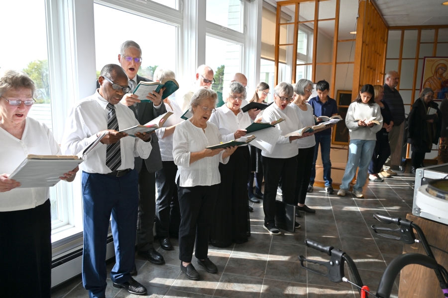 Choir singing in the narthex
