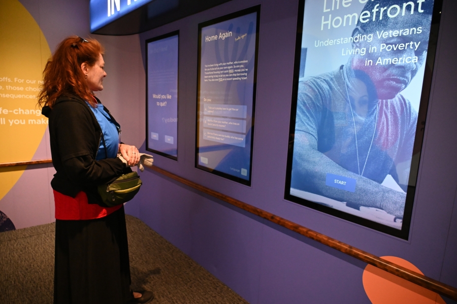 Viewing a display inside the museum.