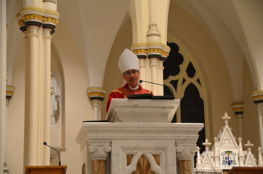 Bishop offering homily at the ambo