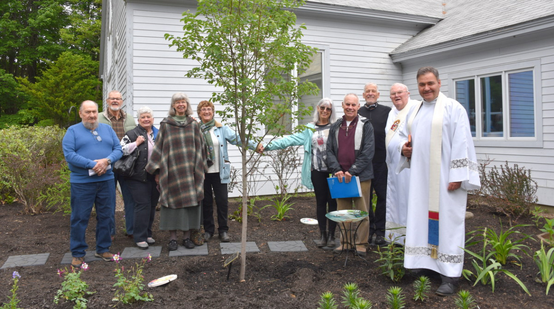 Volunteers enjoy the meditation garden.