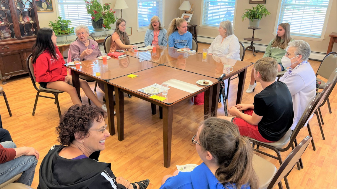 Students with seniors at the Trafton Center