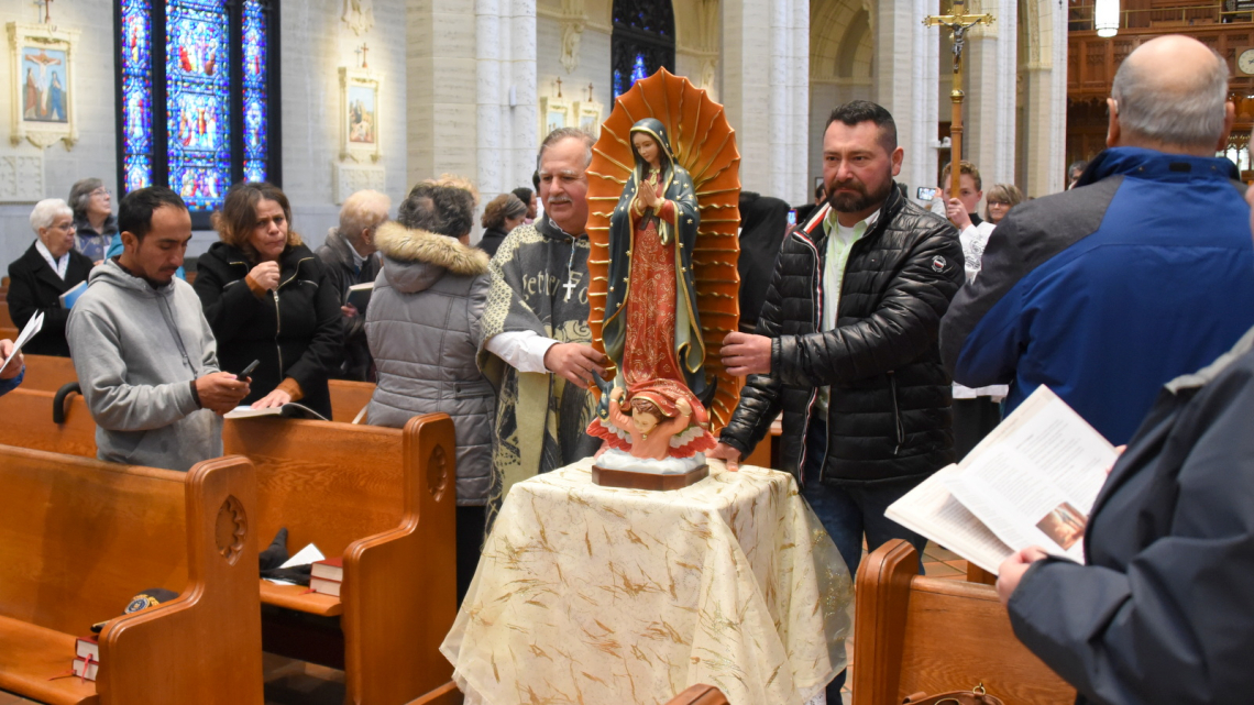 Procession with a statue of Our Lady of Guadalupe