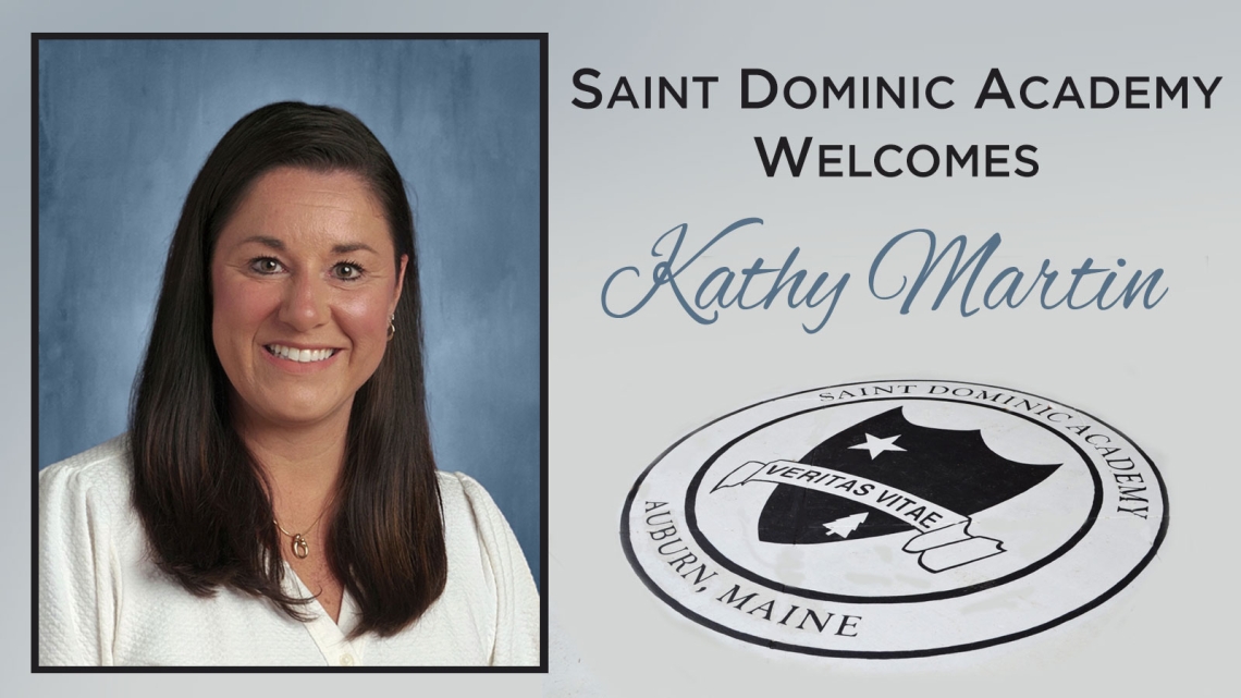 picture of woman with words St. Dominic Academy welcomes Kathy Martin