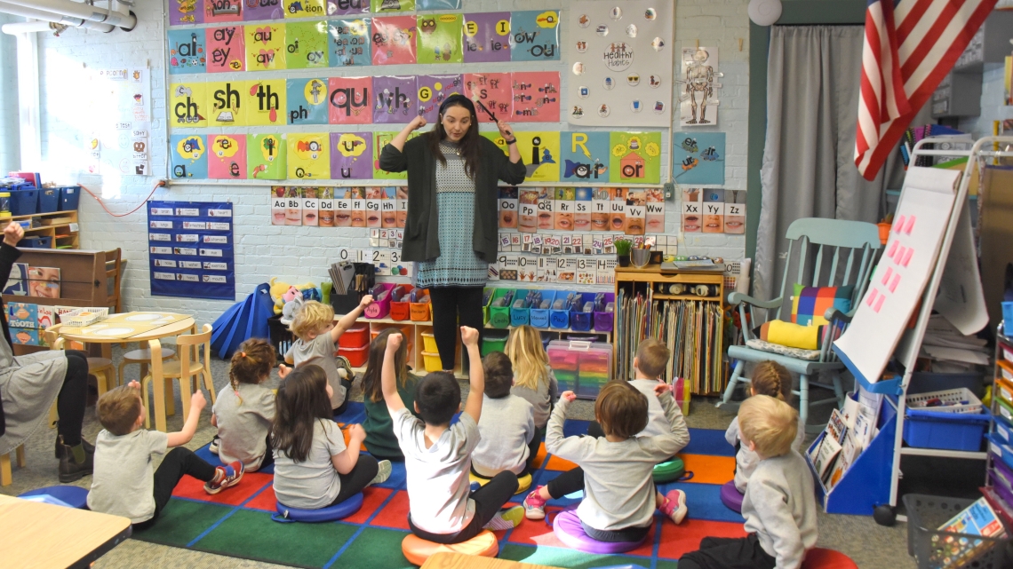 Maggie York with her pre-K students.