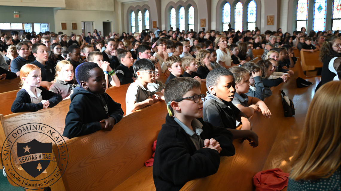 students sitting in church 