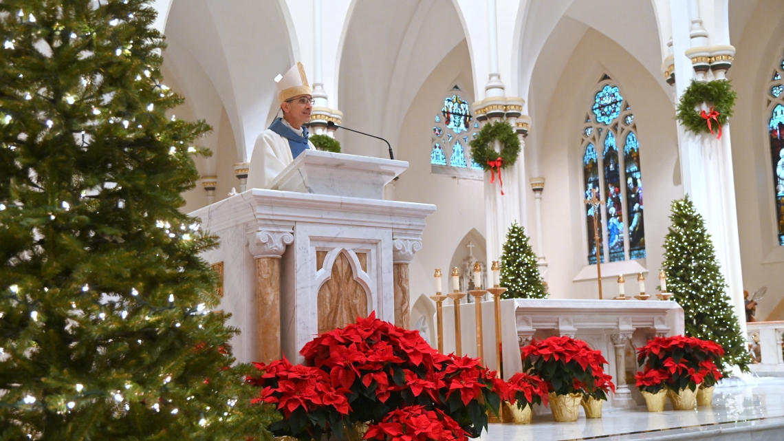 Bishop Ruggieri delivers a homily at the Cathedral of the Immaculate Conception in Portland.