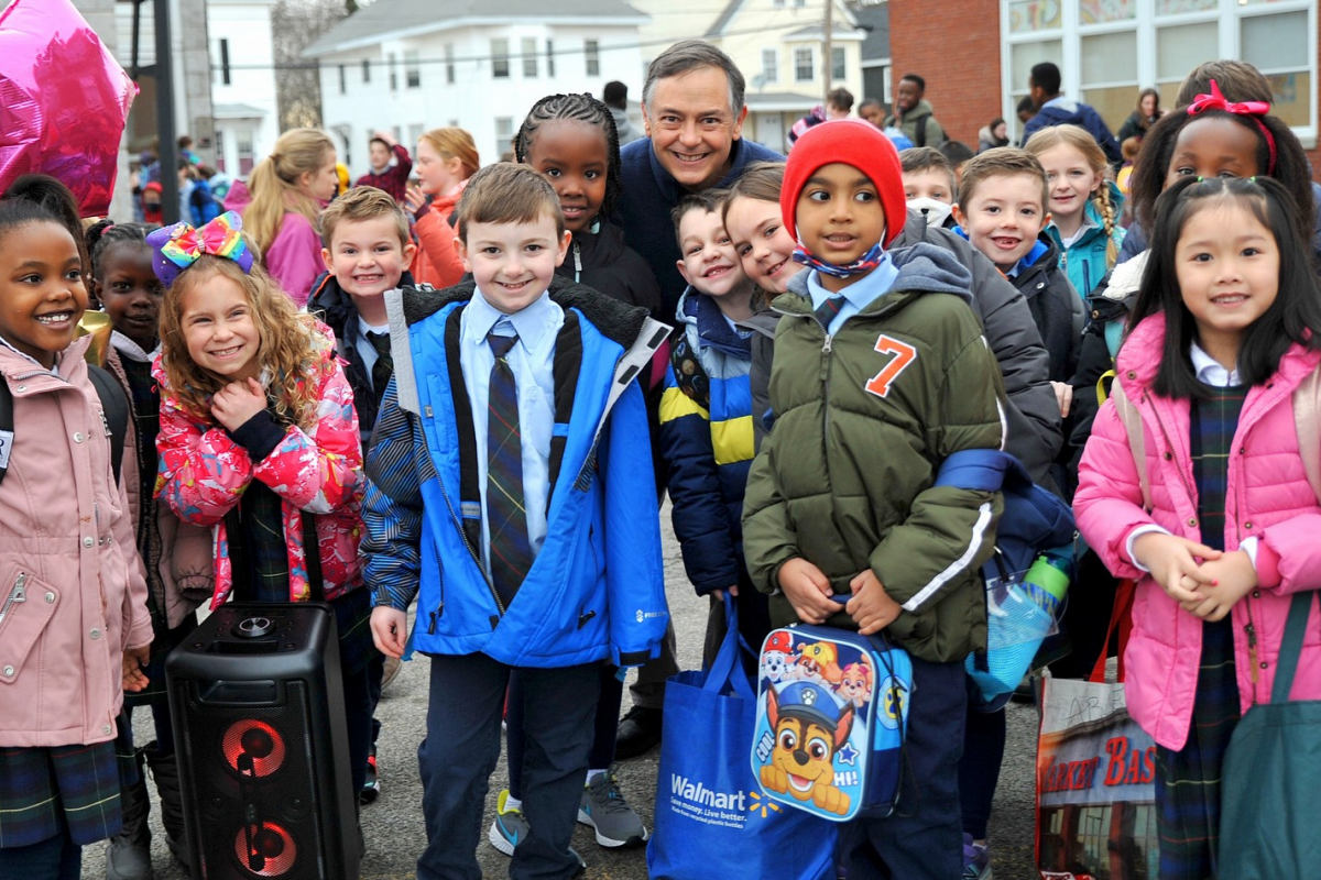 St. Brigid students and Principal William Burke