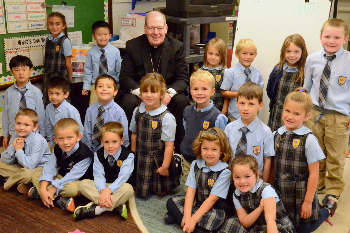 Holy Cross students with Bishop Deeley