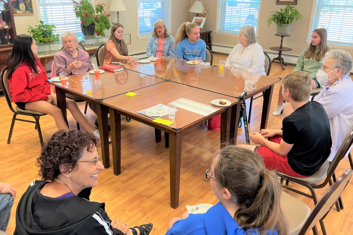 Students with seniors at the Trafton Center