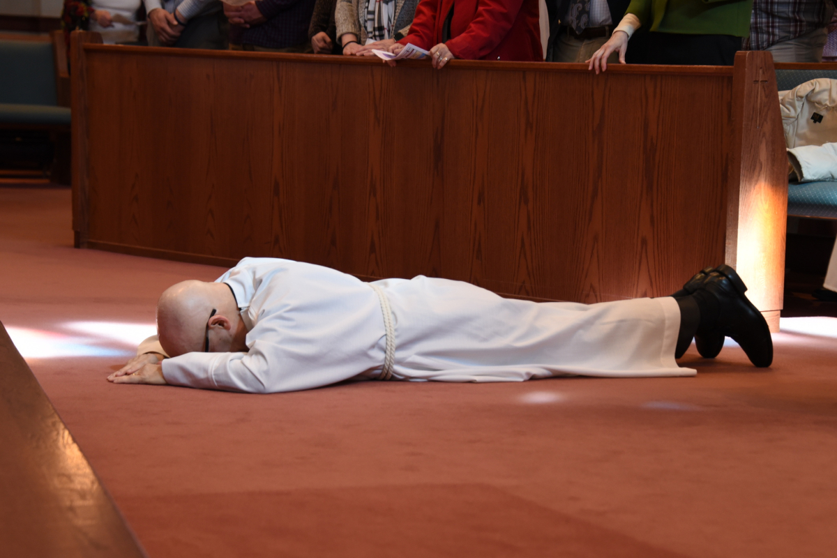 Daniel Mahoney lies prostrate