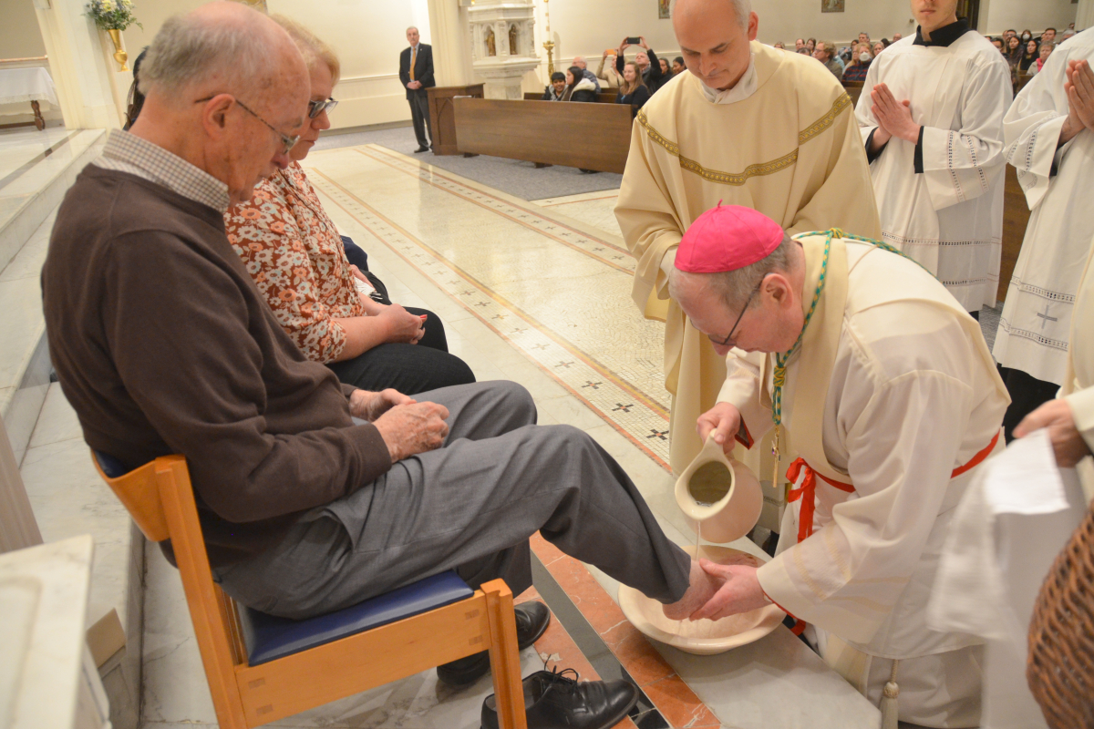 Bishop Deeley celebrates Mass on Holy Thursday in Portland. 