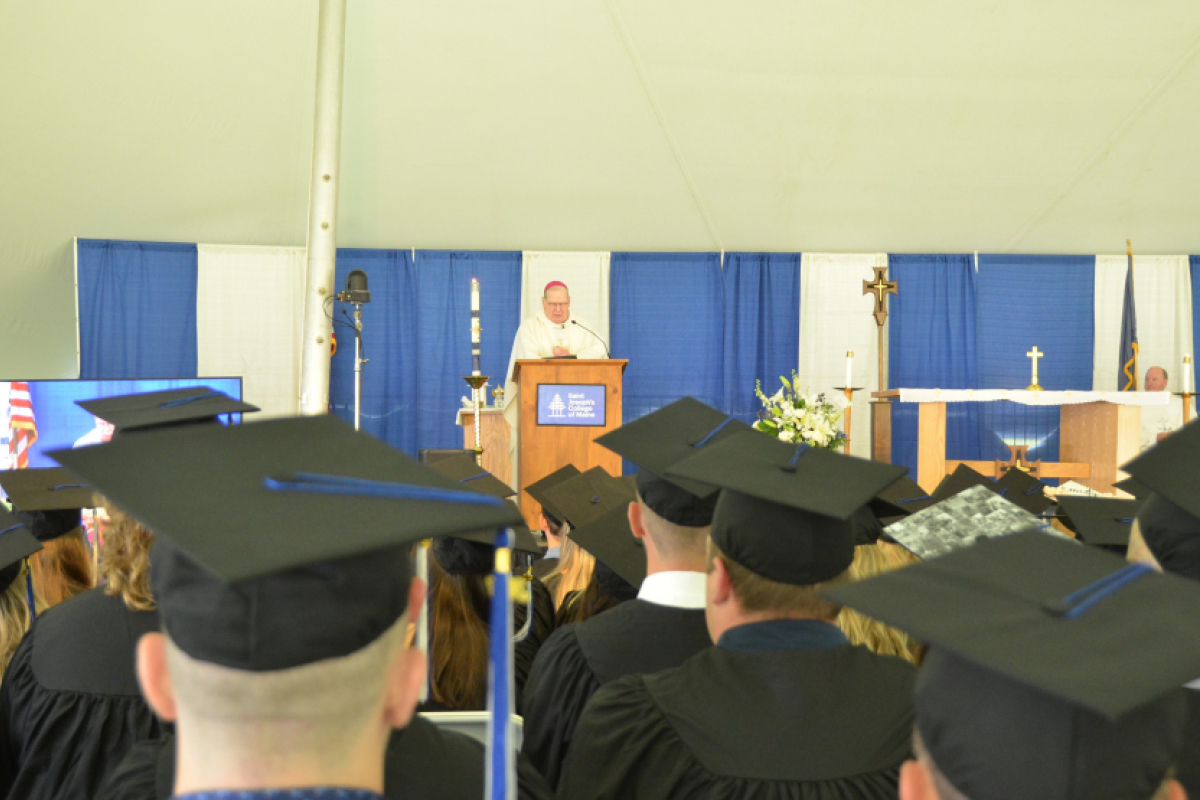 Bishop Deeley celebrates the Baccalaureate Mass, part of Saint Joseph College of Maine's Commencement Weekend. 